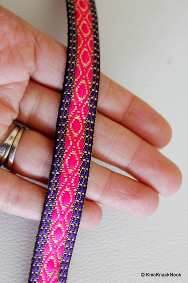 Wholesale Pink And Blue Thread Weave Jacquard Trim By 9 Yards Lace Trim, Approx. 17mm Wide, Jacquard Trimming GiftWrap Ribbon
